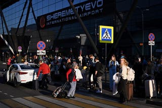 File: Passengers wait for their taxis at Moscow's Sheremetyevo International Airport